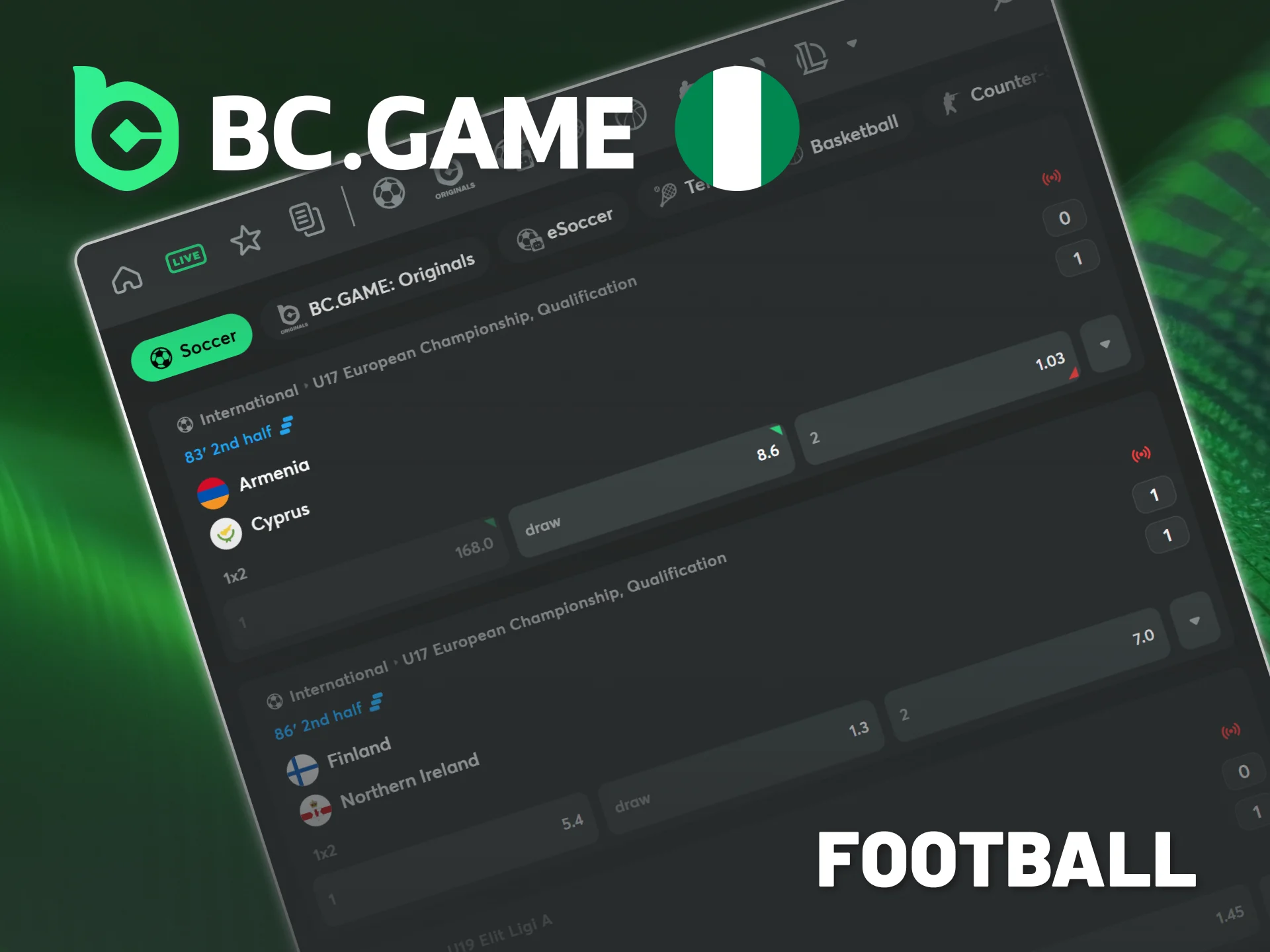 Bet on the biggest live football tournaments on BC Game.