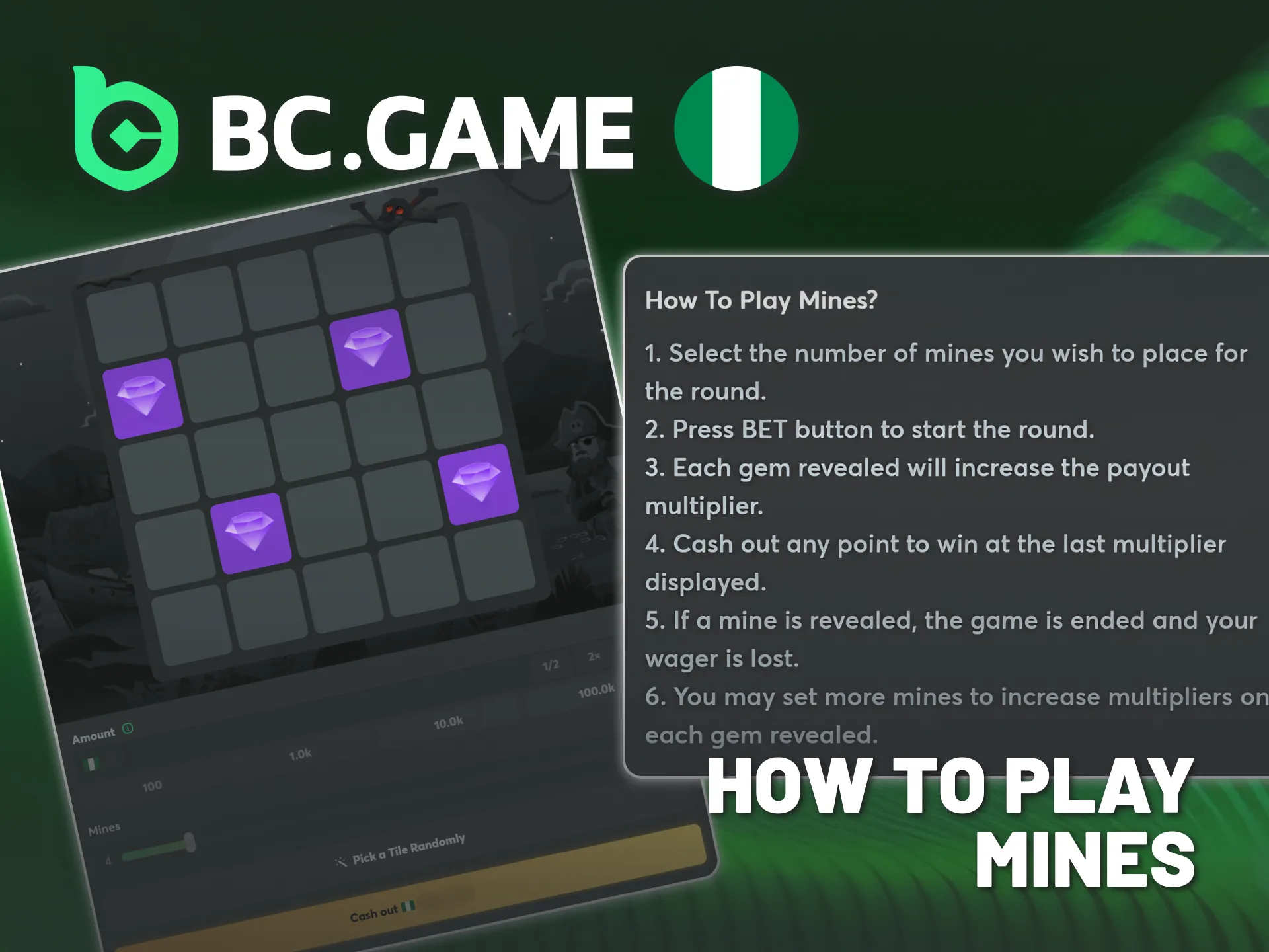 Play BC Game Nigeria Mines real money following the steps.
