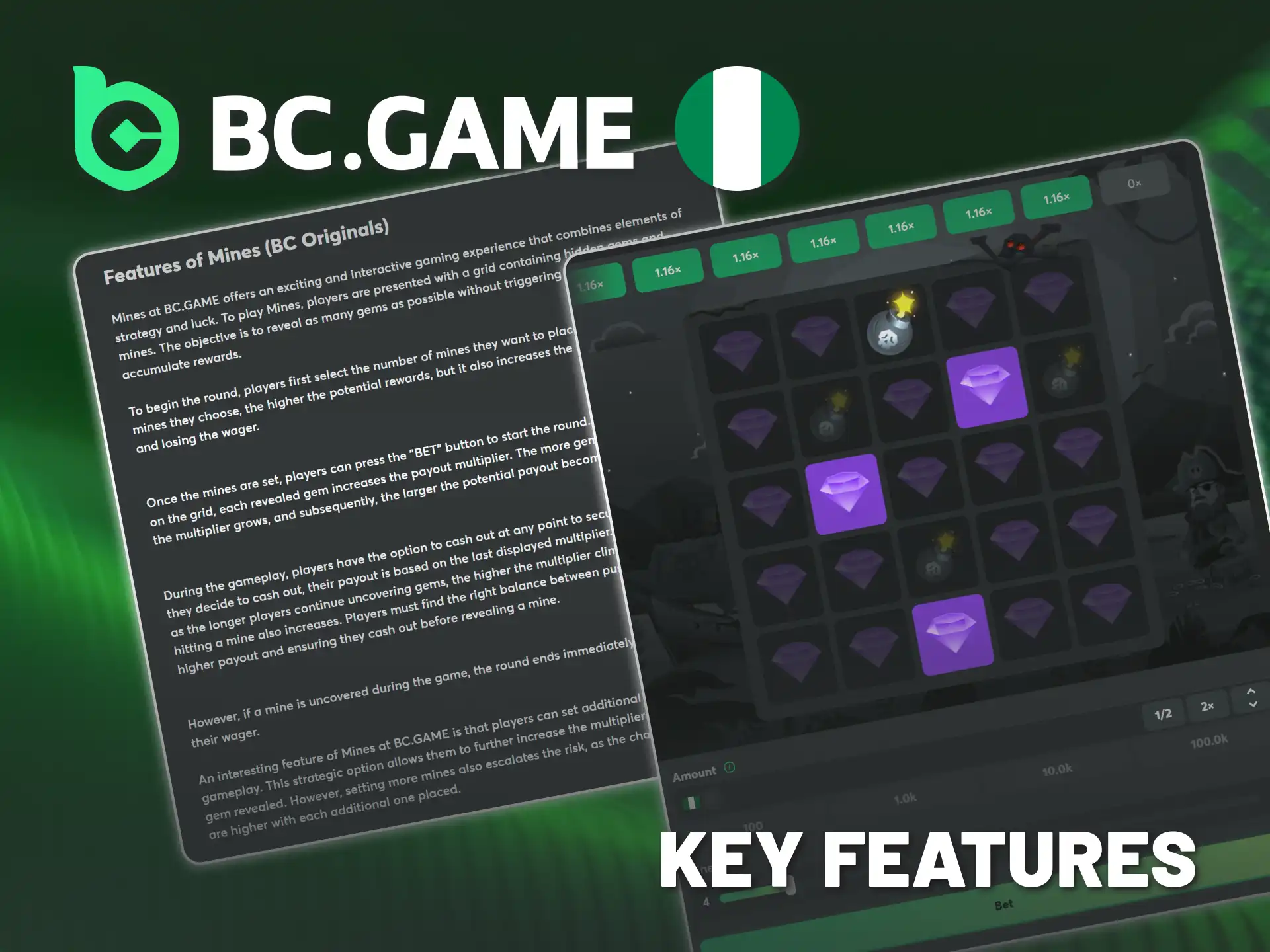 Learn more about Mines key features at BC Game Nigeria.