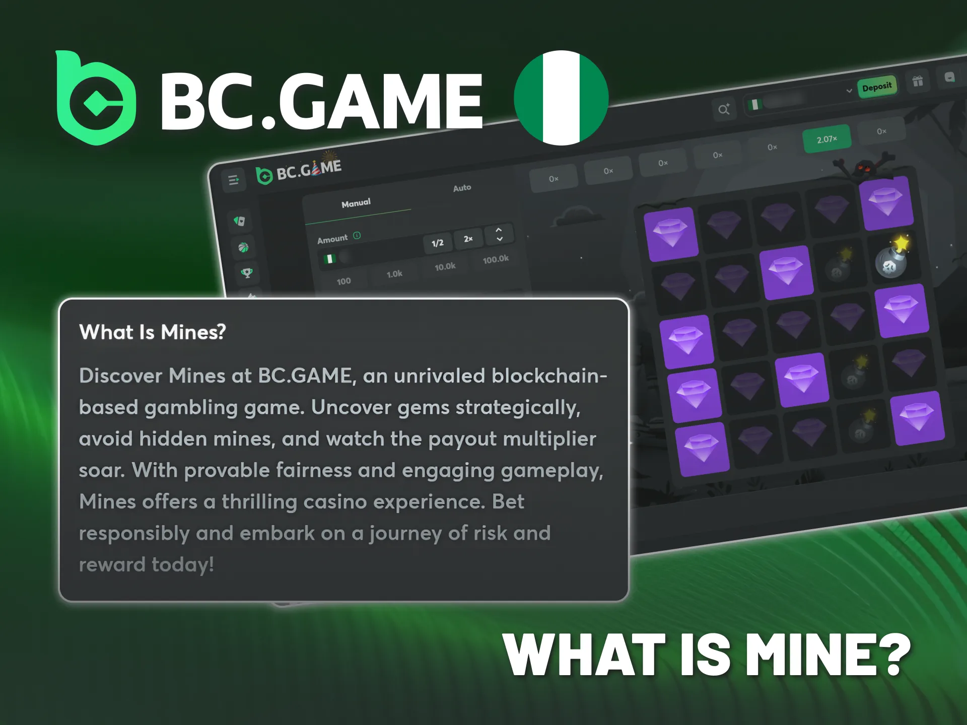 Mines is a crypto-powered game on BC Game Nigeria.