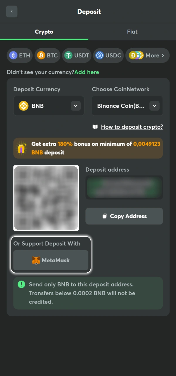 Transfer funds to BC Game Nigeria using your crypto wallet.