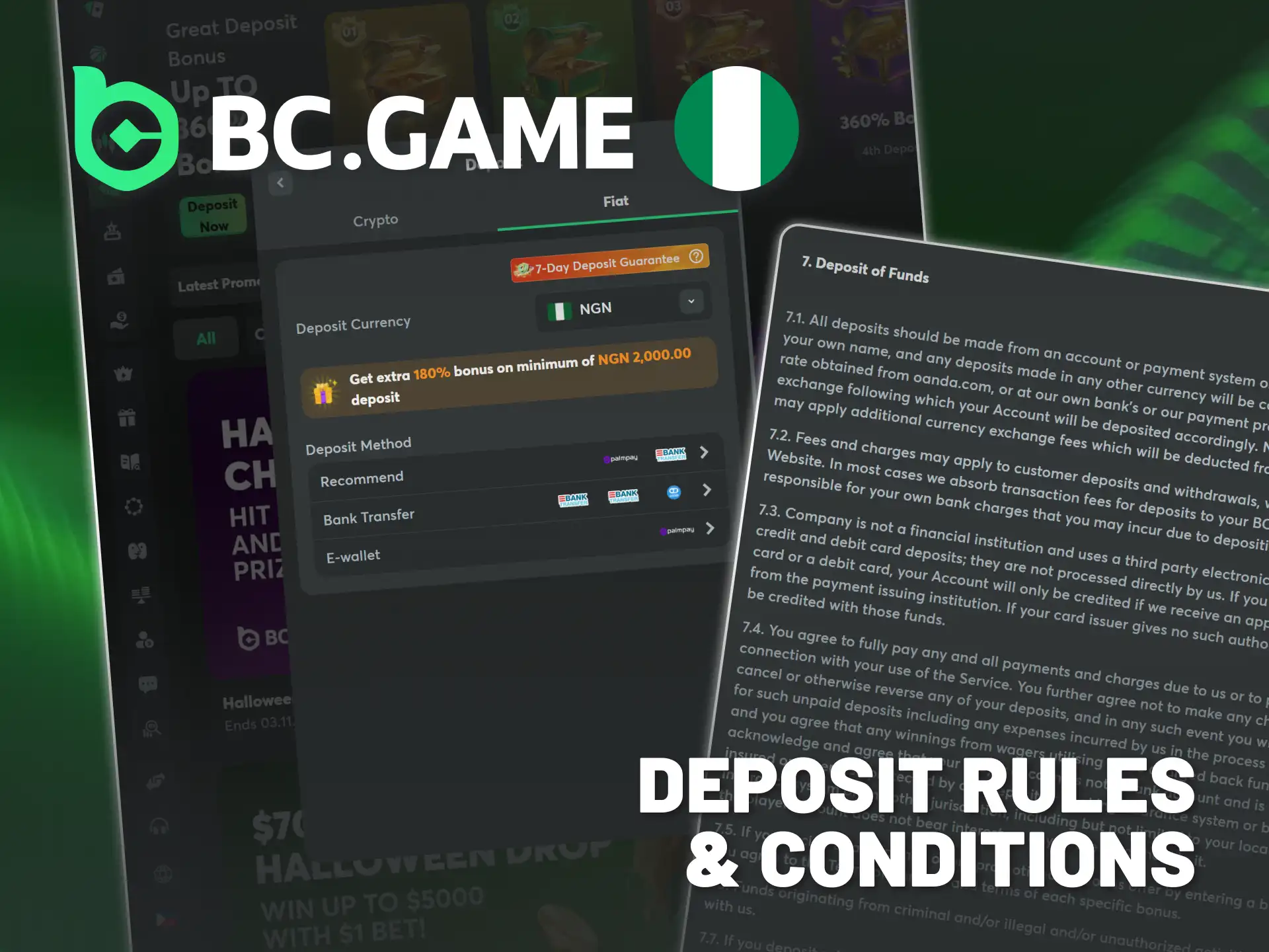 Follow guidelines to deposit money to your BC Game account.