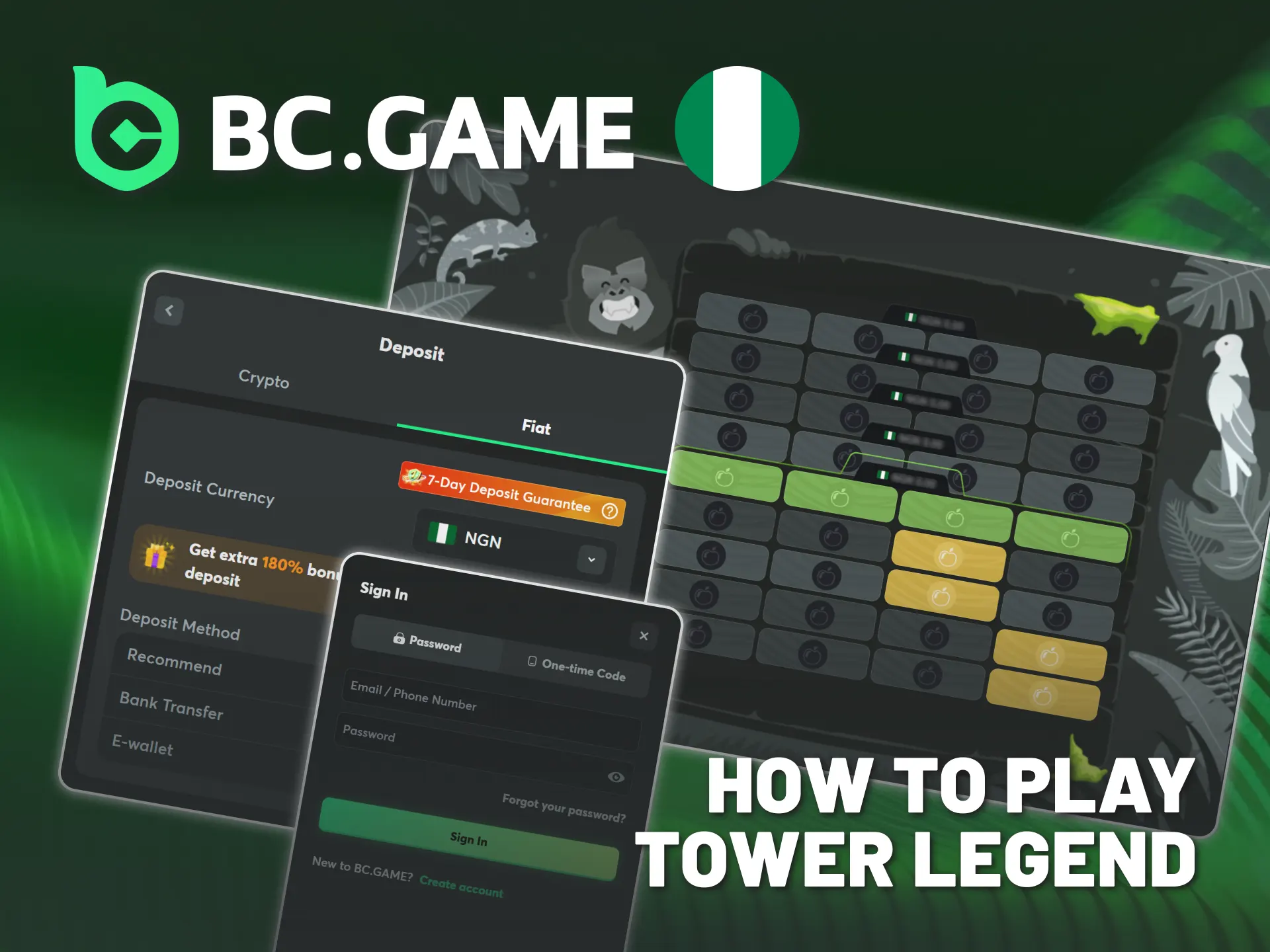 Start playind BC Game's original Tower Legend in simple steps.