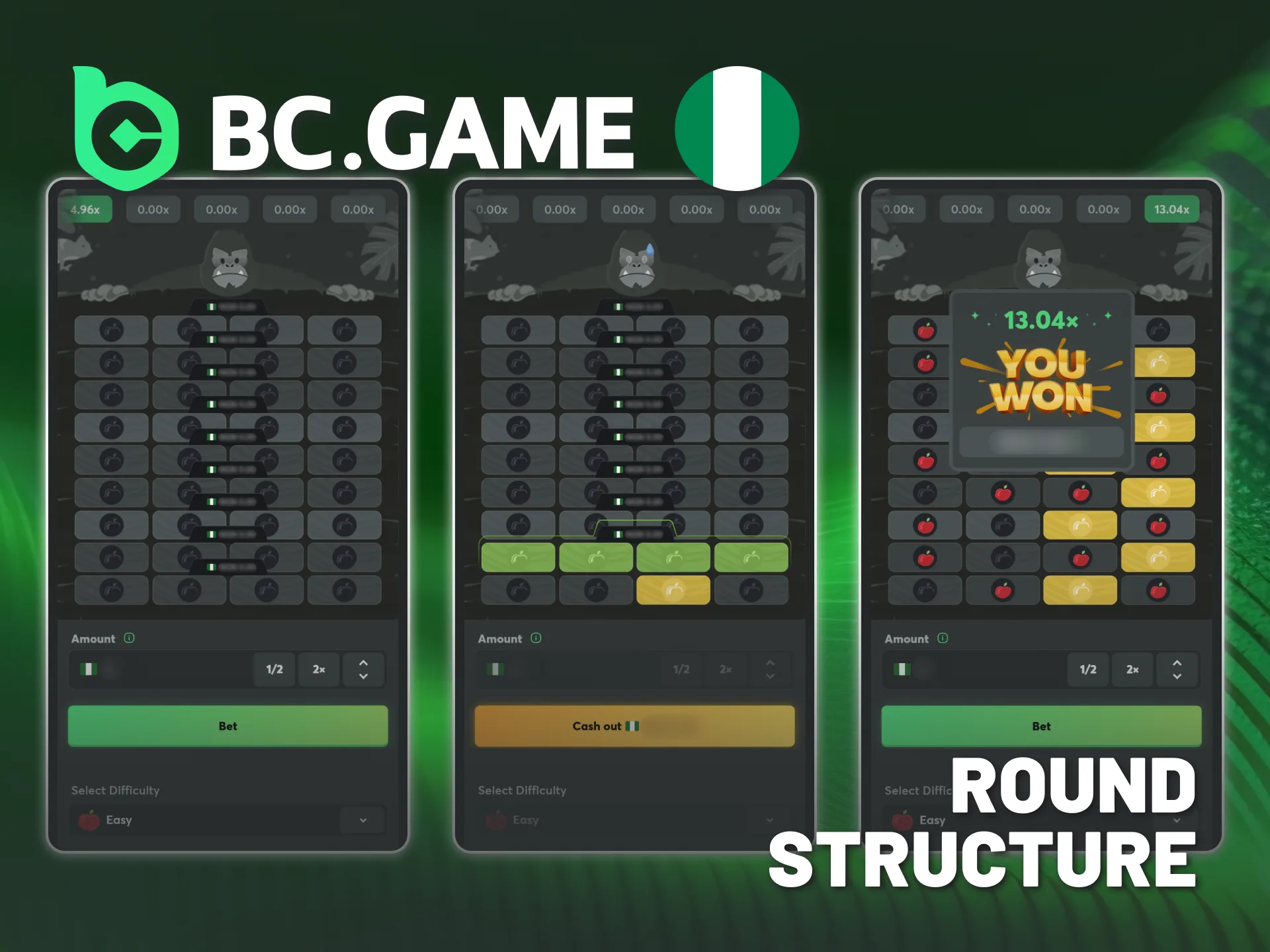 Follow Tower Legend round structure at BC Game Nigeria casino.