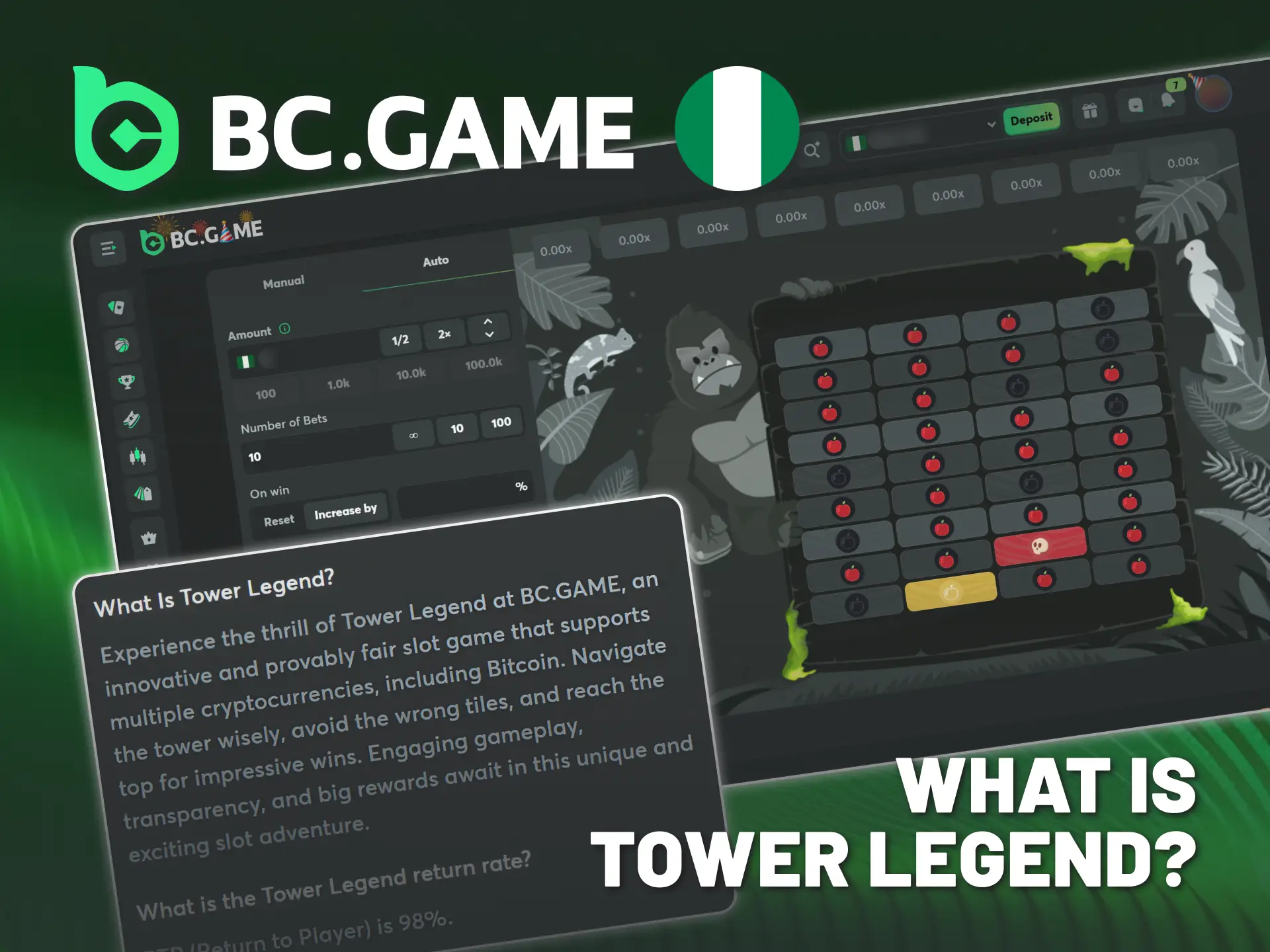 Tower Legend is a BC Game strategic tower-climbing game.