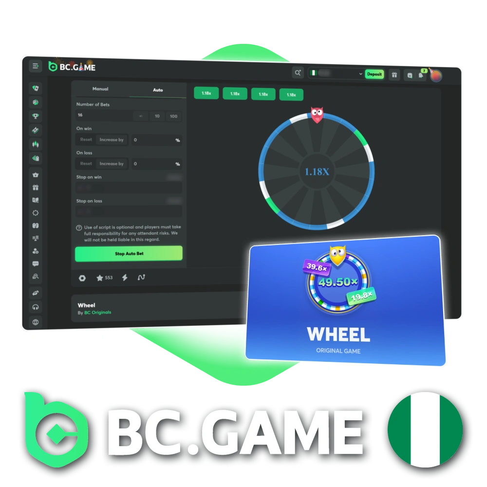 Try original Wheel casino game on BC Game Nigeria website.