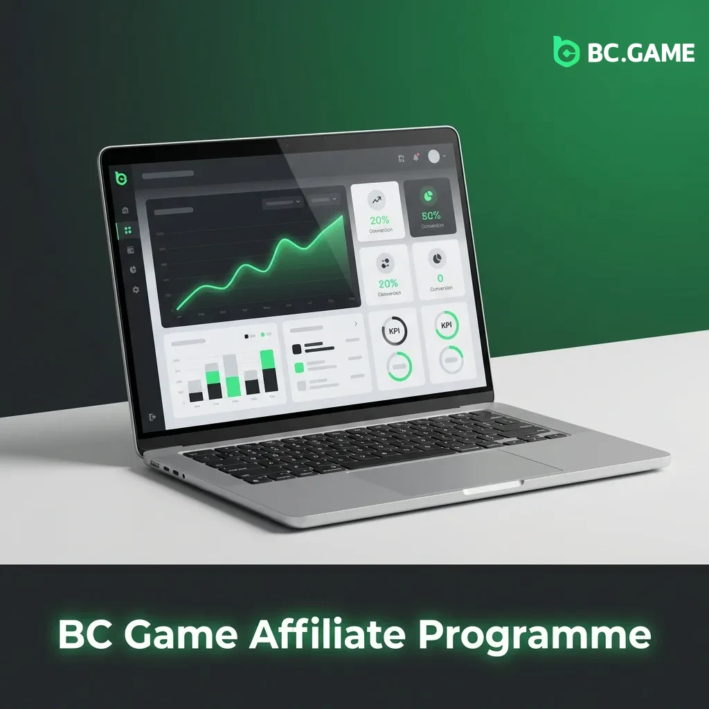 BC Game affiliate programme dashboard showing commission tracking tools and promotional materials for partners