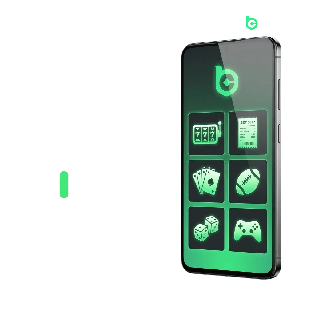 Android mobile app interface showing betting and casino games on smartphone, compatible with Android 5.0+