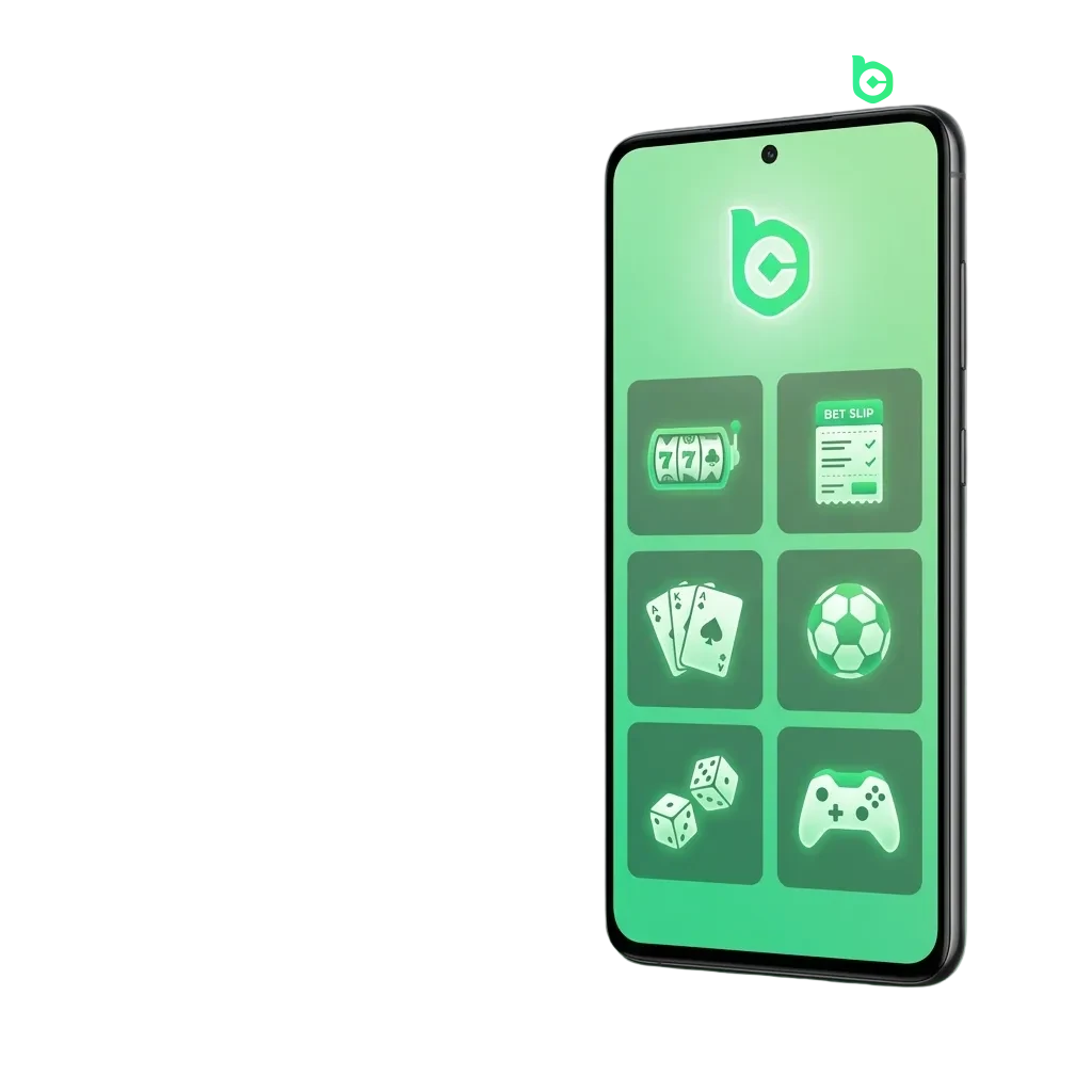 BC Game Android app interface showing mobile betting, casino games, sports markets, and payment options