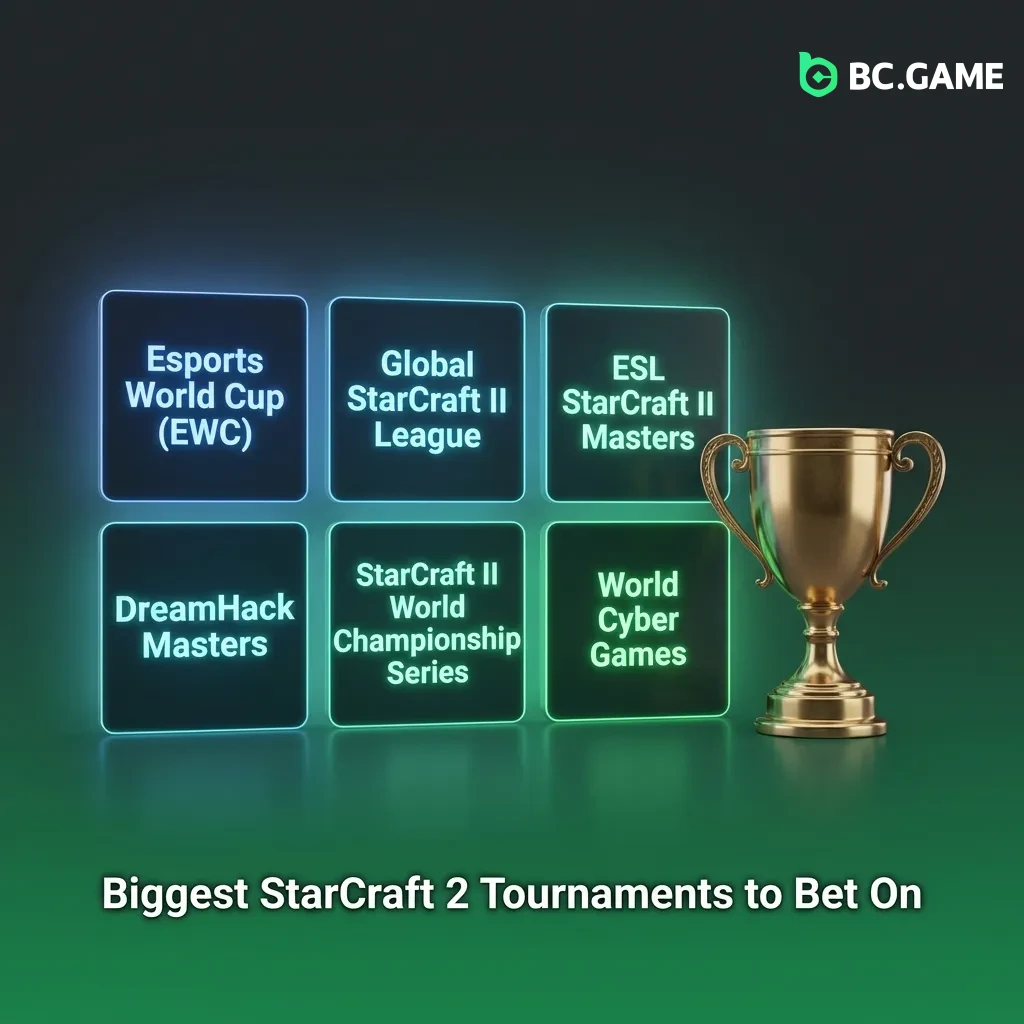 Professional StarCraft II tournaments including GSL, ESL Pro Tour, and IEM Katowice featured for competitive betting