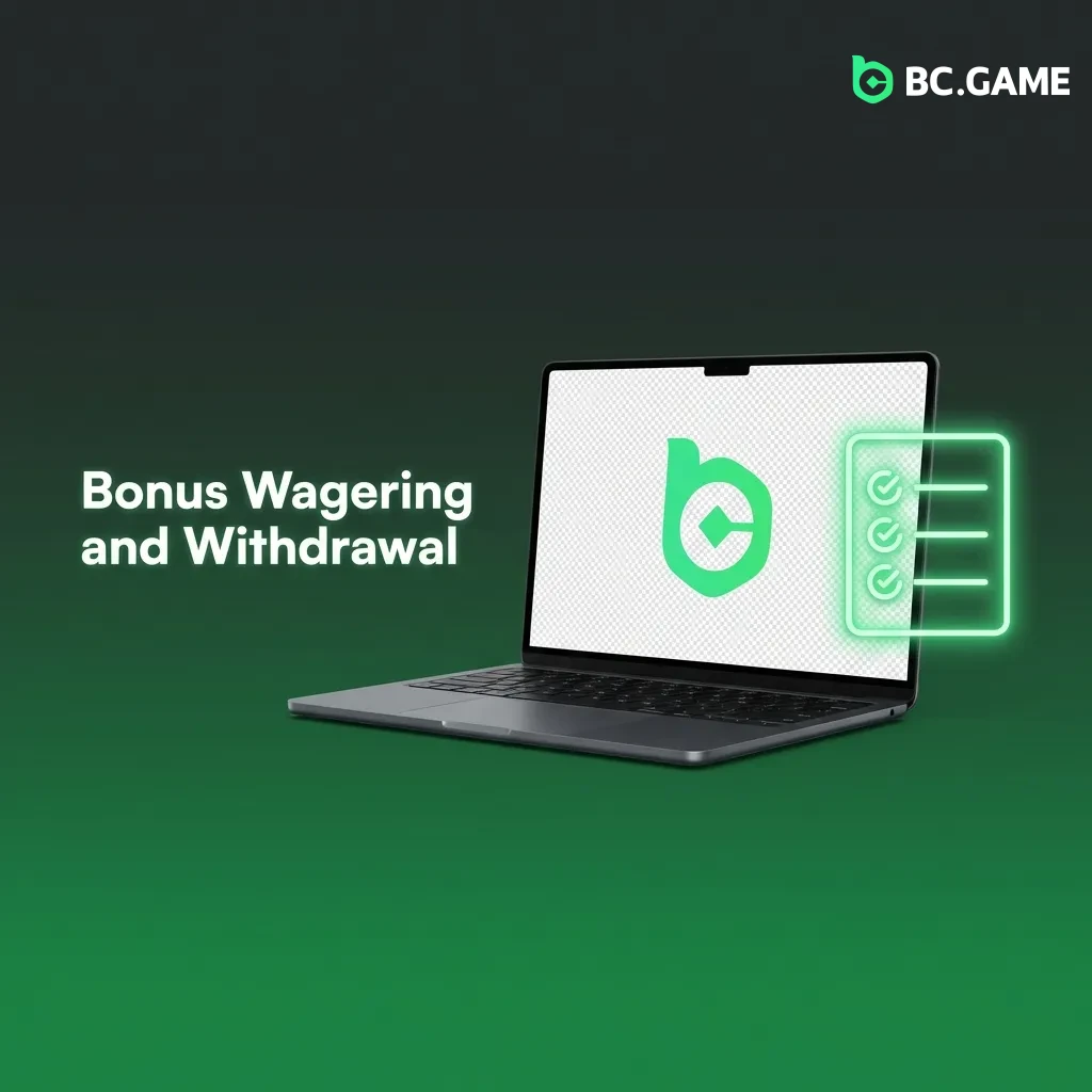 Bonus wagering requirements diagram showing separate bonus and real balance accounts with withdrawal process steps