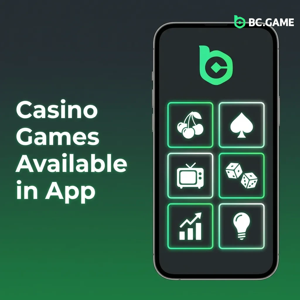 BC Game app interface showing various casino games including slots, live dealer games, and crash games from top providers