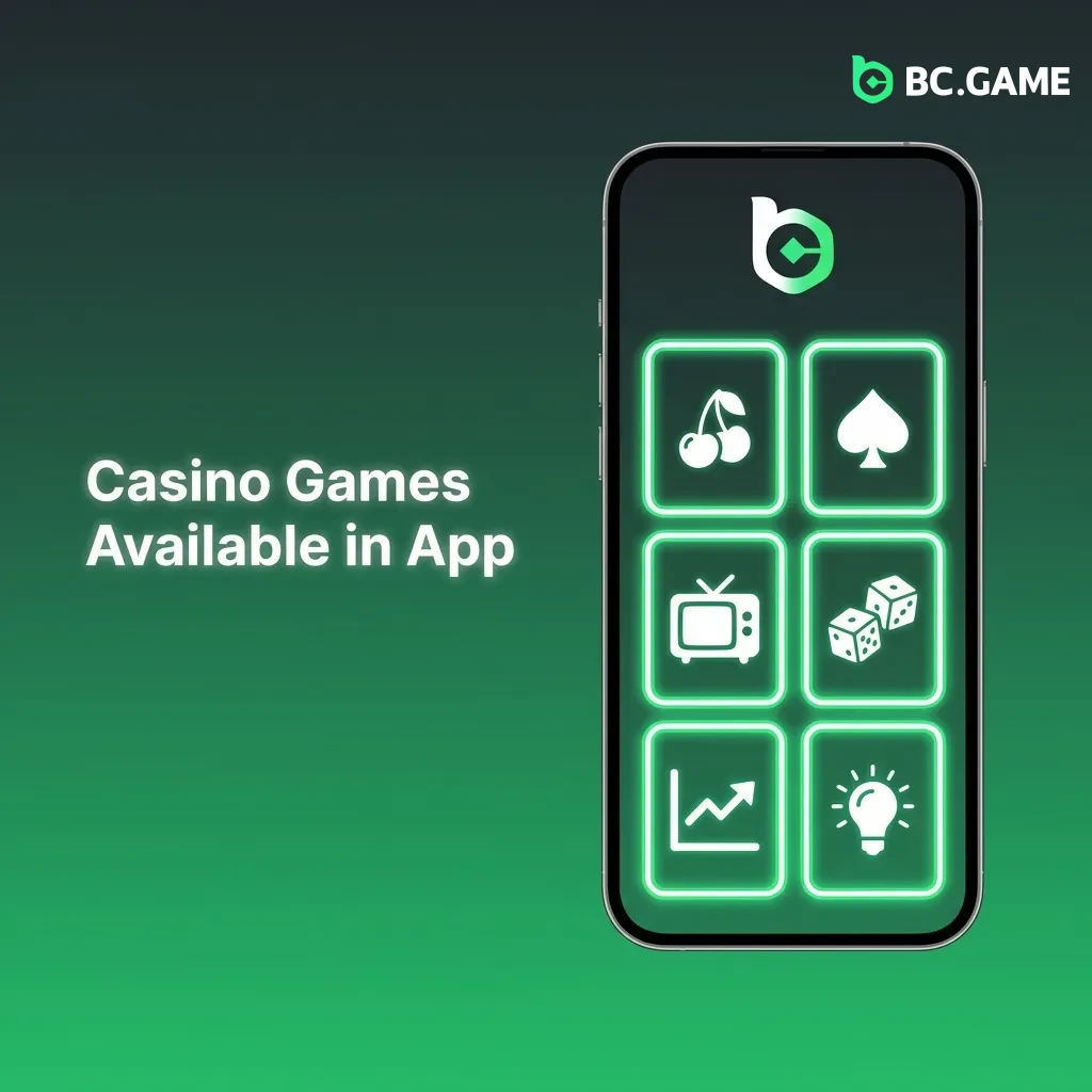 BC Game app casino interface showing slots, table games, and live dealer options from top providers