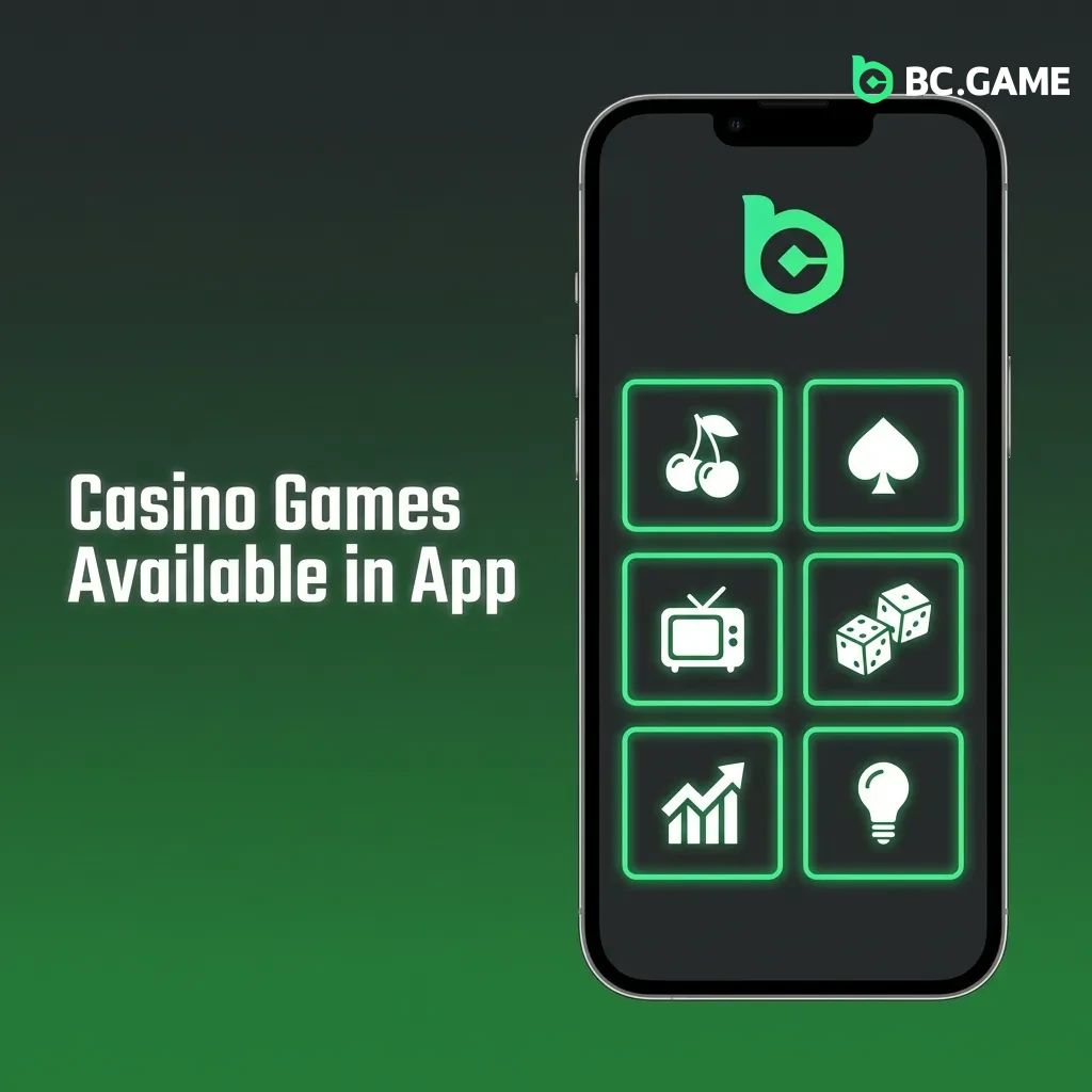 Screenshot of BC Game app interface showing casino game categories and popular titles like Sweet Bonanza and Aviator