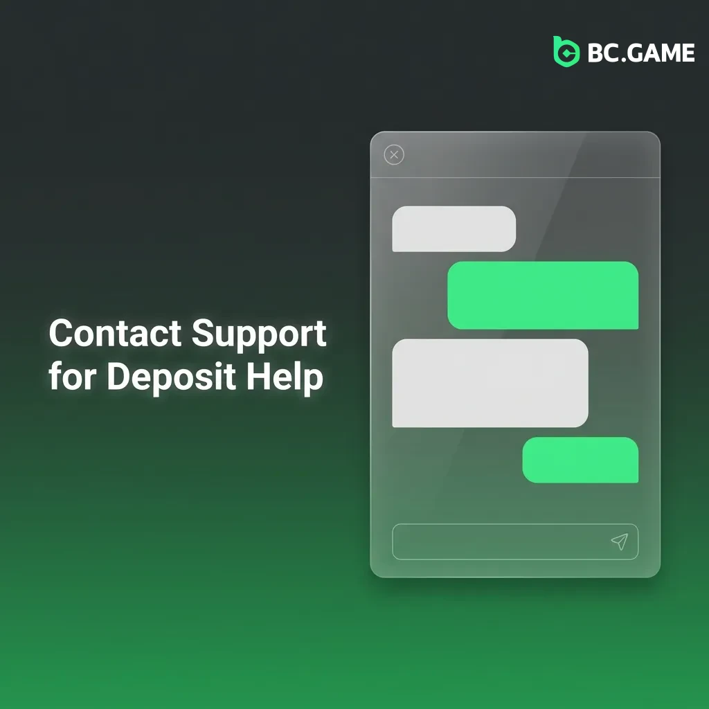 BC Game customer support options including live chat, email, Telegram, and WhatsApp for deposit assistance
