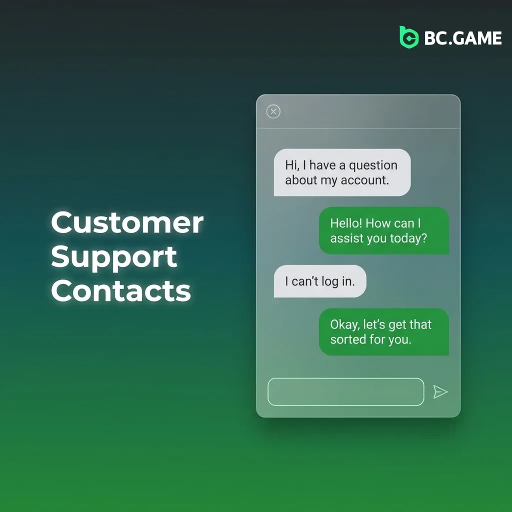 BC Game customer support options including 24/7 live chat, email, Telegram, and WhatsApp for deposit issue assistance.