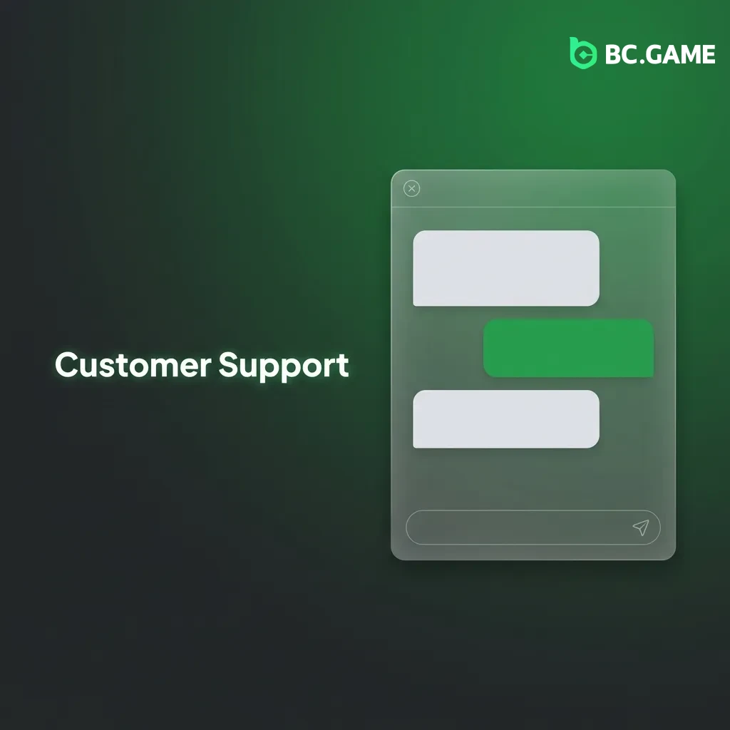 Customer support options including live chat, email, Telegram community, and help center for BC Game platform assistance