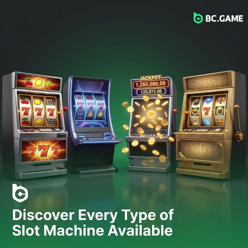 BC Game's diverse slot machine categories including classic, video, Megaways, cluster pays, progressive jackpot, and crash games.