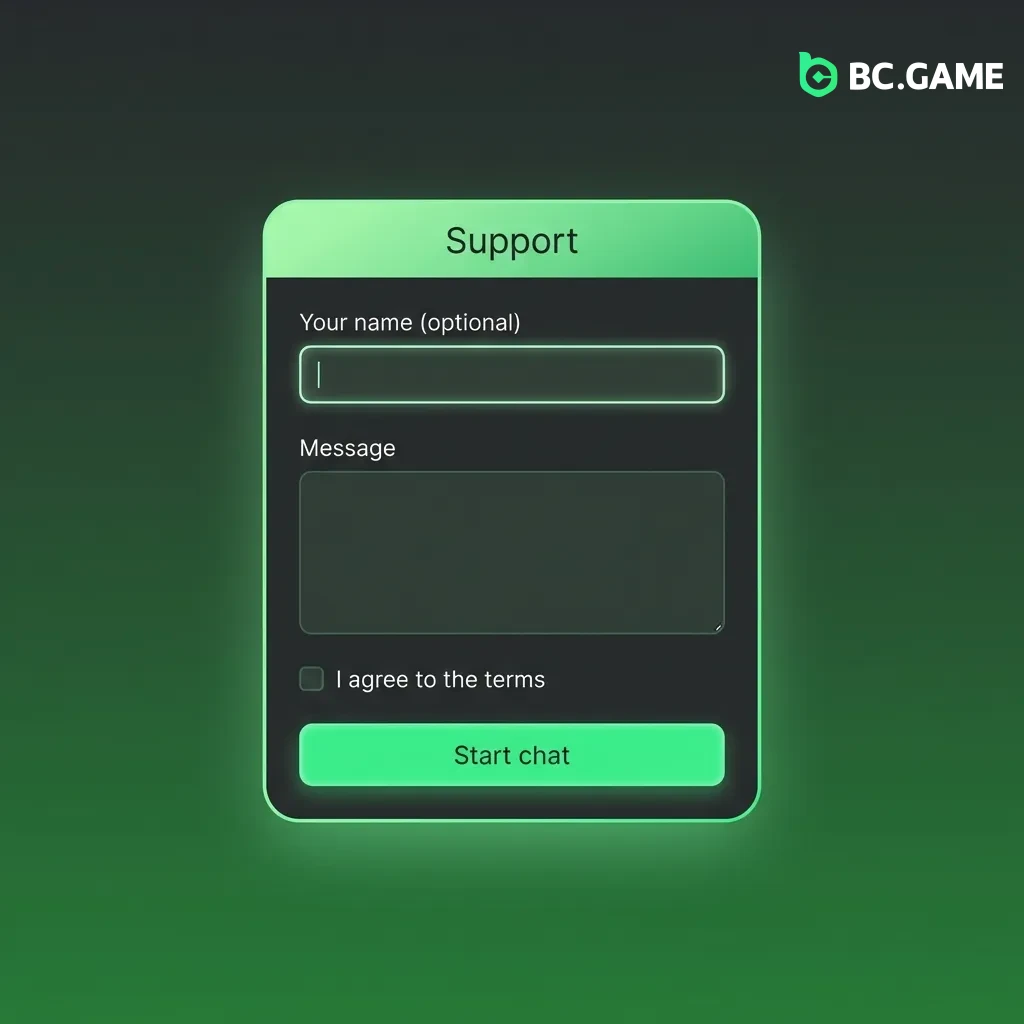 BC Game support options including 24/7 live chat, email at support@bc.game, and social media channels for help.