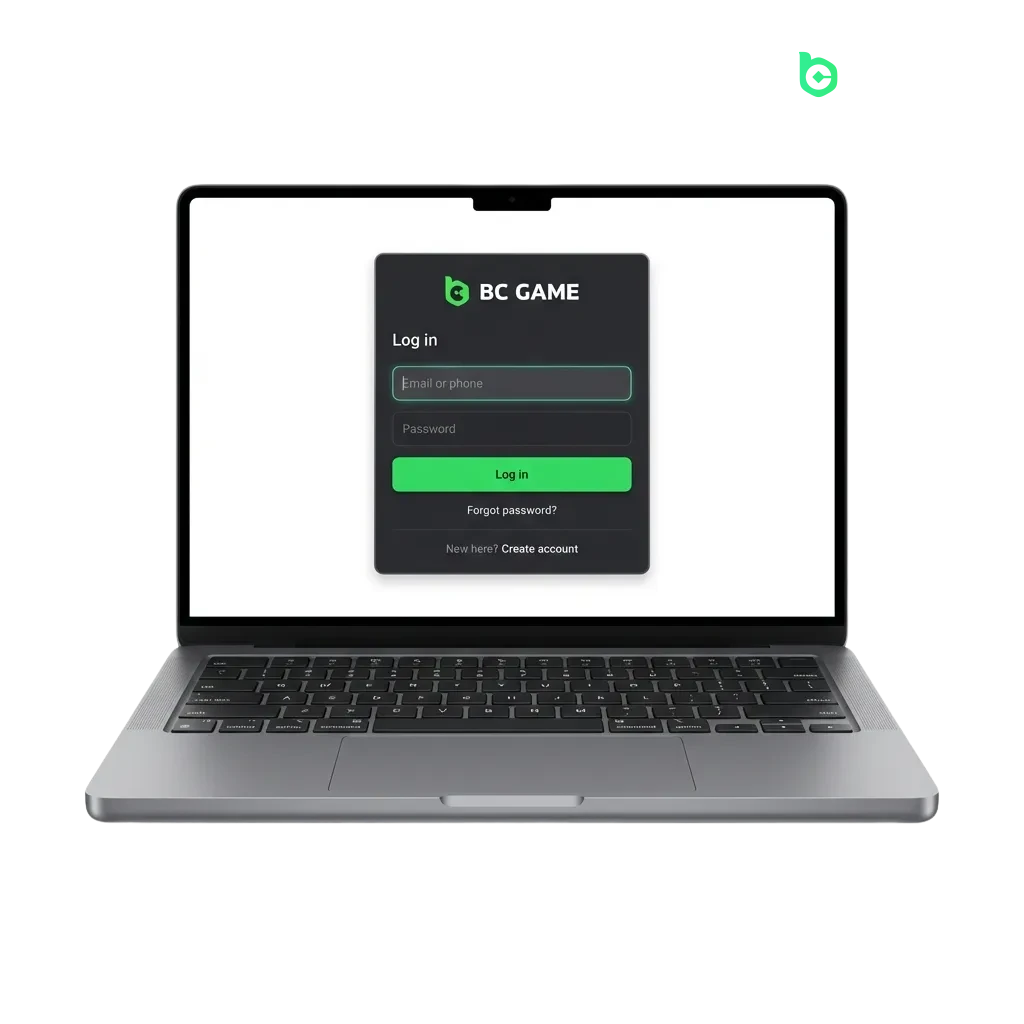 BC Game login screen showing secure credential entry for Pakistan users to access sports betting and casino games