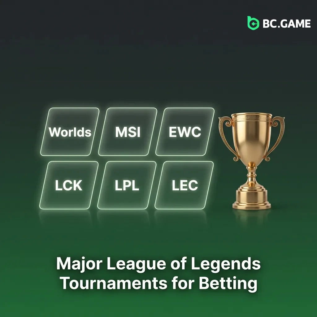 League of Legends esports tournaments including Worlds, MSI, and regional leagues LCK, LPL, and LEC for competitive betting