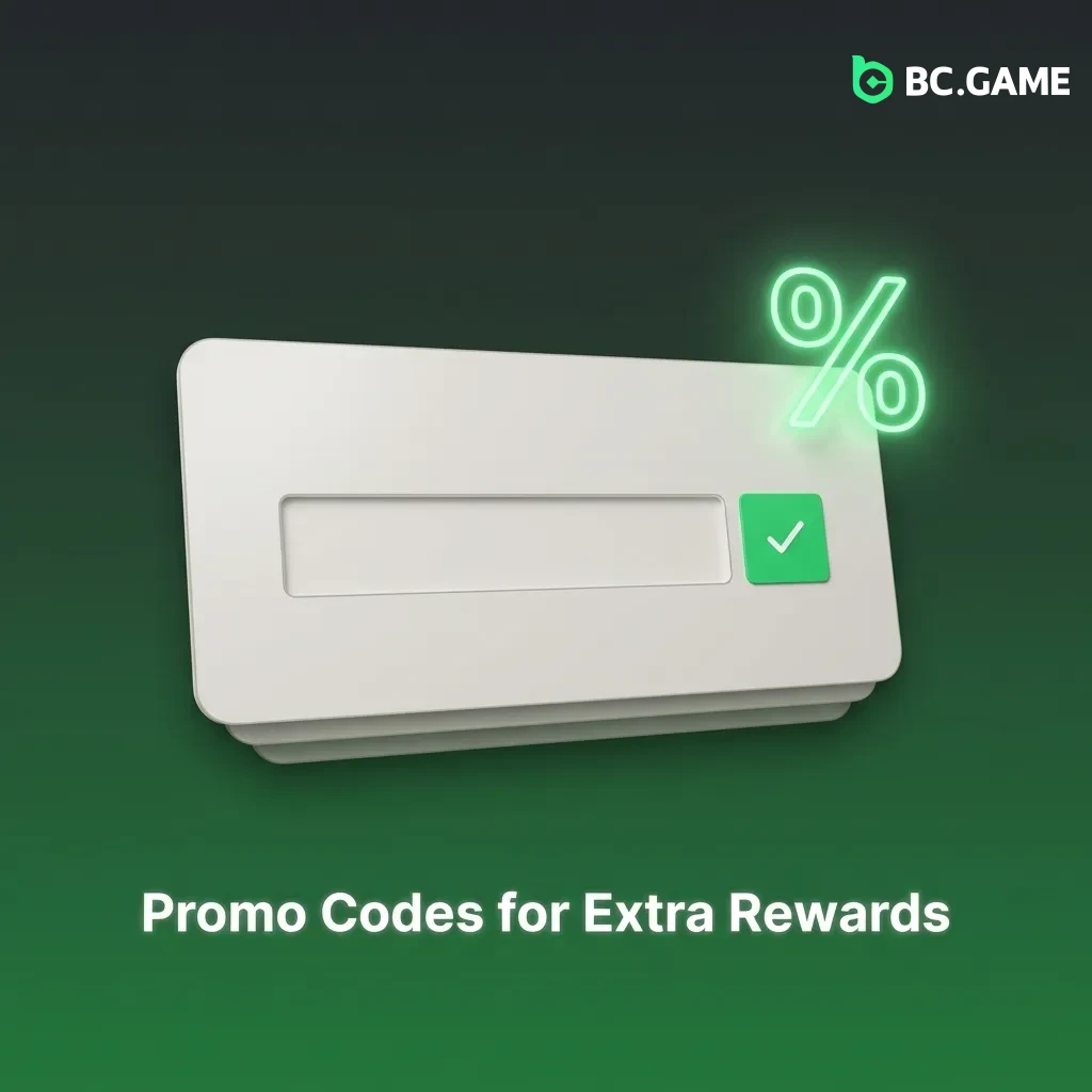 Table showing promo codes BCSLOTS, BCSPORT, and BCVIP with corresponding casino, sports, and cashback bonuses.