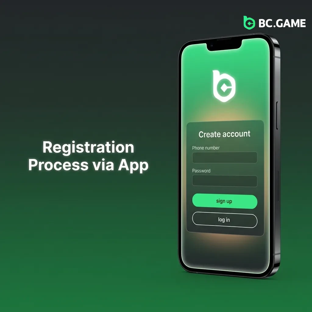 Mobile app registration screen showing sign-up button and form fields for creating a betting account