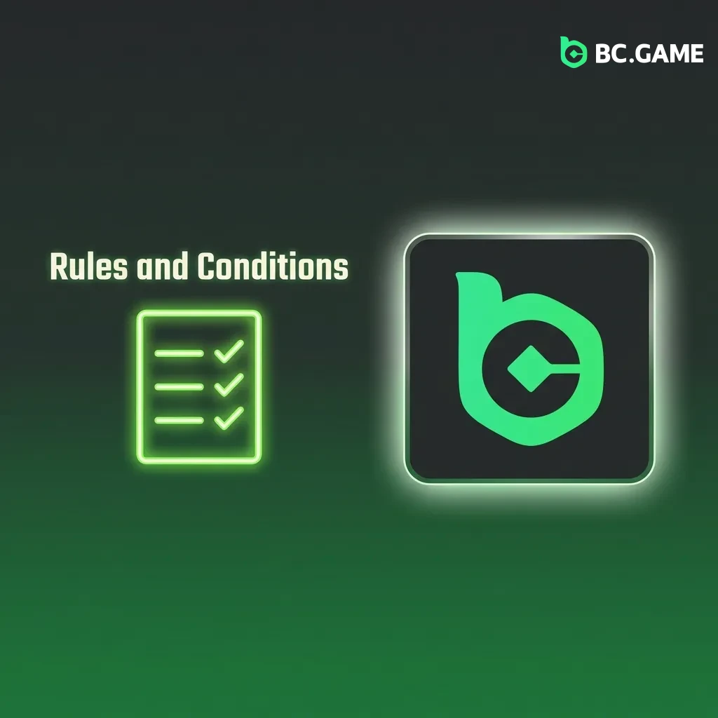 BC Game rules icon showing account limits, age requirements, wagering conditions, and verification policies.