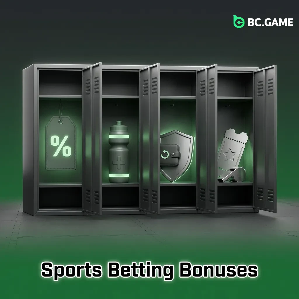 Sports betting bonuses including bet builder boost, accumulator insurance, free bets, and live betting cashback offers.