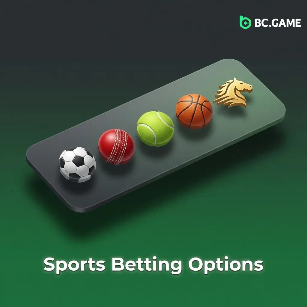 BC Game sports betting interface showing 40+ sports options including cricket, football, tennis, and esports markets