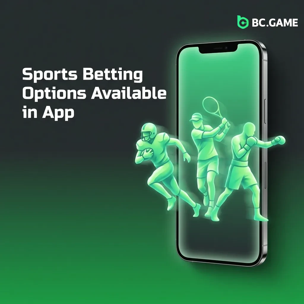 BC Game app sports betting interface showing cricket, football, tennis, basketball and other sports options