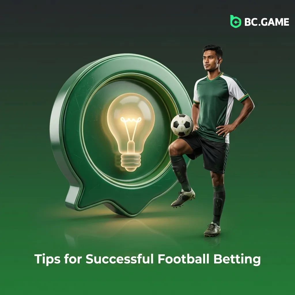 Football betting tips graphic showing team analysis, statistics, bankroll management, and strategic decision-making factors