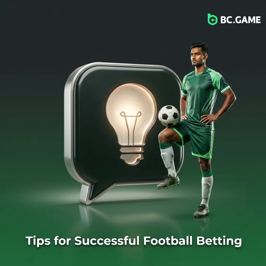 Football betting tips graphic showing team statistics, bankroll management strategies, and research methods