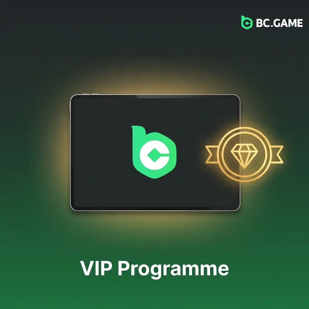 BC Game VIP programme showing eight loyalty tiers with cashback rewards and exclusive bonuses for players