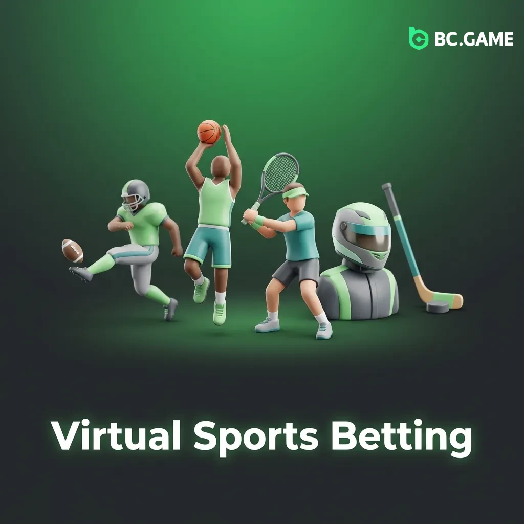 Virtual sports betting interface showing 24/7 simulated football, horse racing, and motor sports on BC Game India