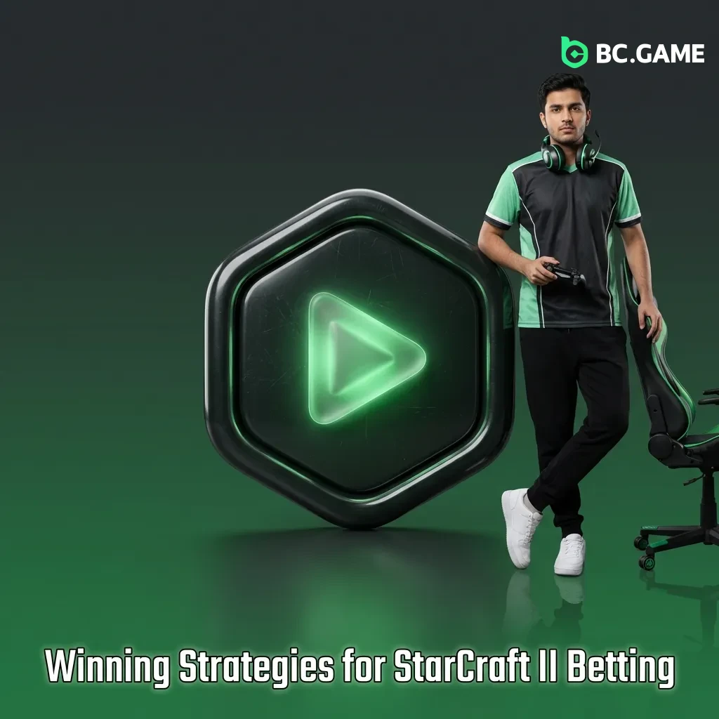 StarCraft II player analyzing game strategy on computer screen with betting odds displayed