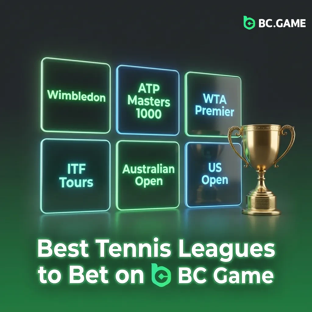 Tennis tournament betting on BC Game featuring Grand Slams, ATP/WTA events, and international team competitions.