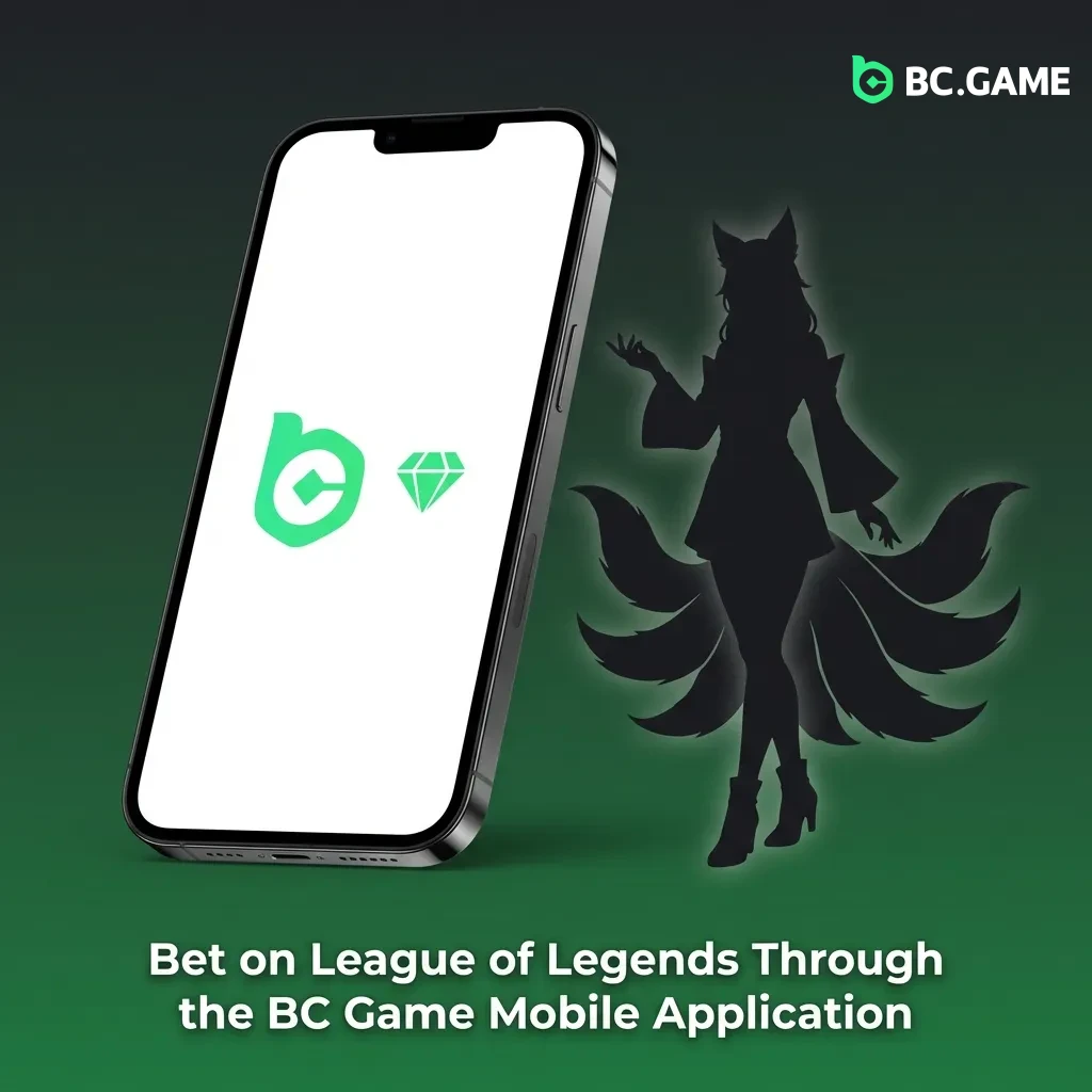 Mobile phone displaying BC Game app interface with League of Legends esports betting options and live match odds