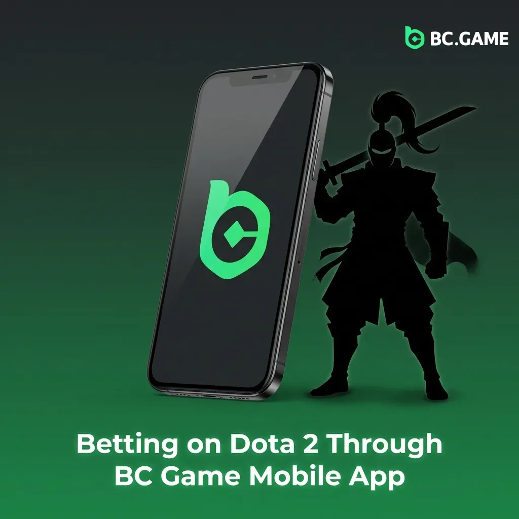 BC Game mobile app interface showing Dota 2 esports betting options and match selections on smartphone screen