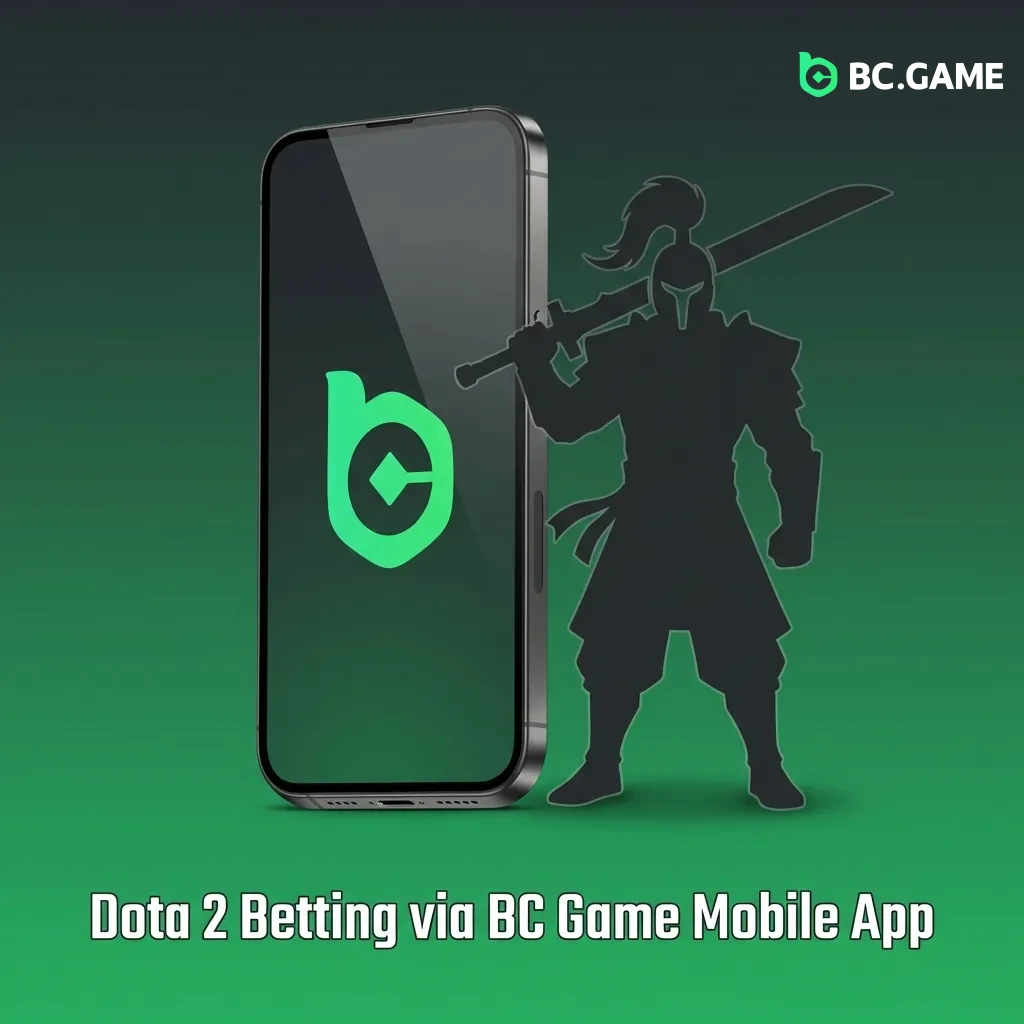 BC Game mobile app interface showing Dota 2 betting options and live match wagering on smartphone screen