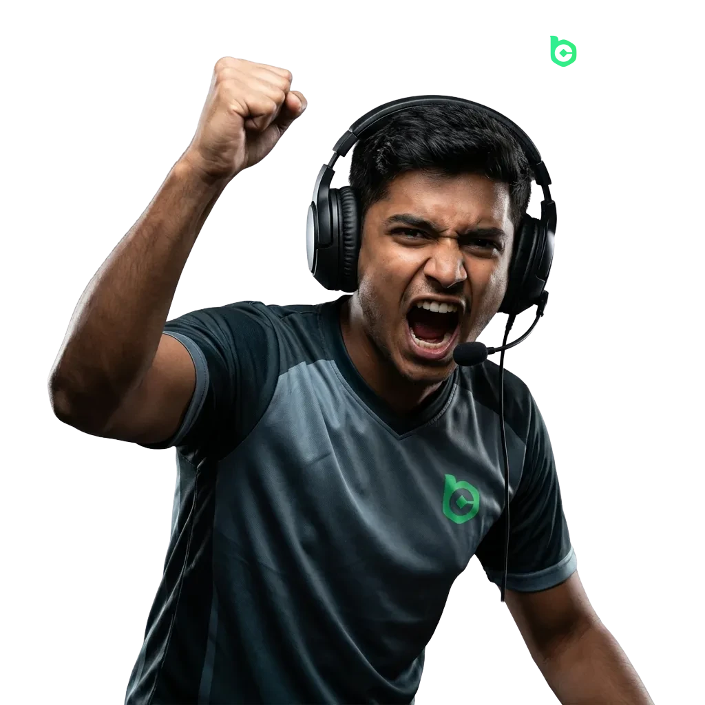 E-sports betting interface showing competitive gaming wagering options with welcome bonus for Indian players at BC Game