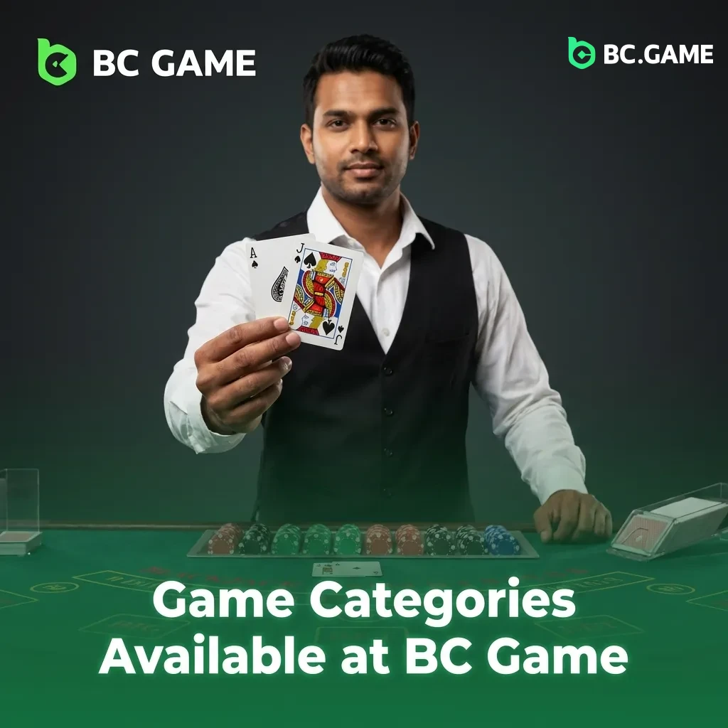 BC Game casino lobby showing various game categories including slots, crash games, table games, and video poker options