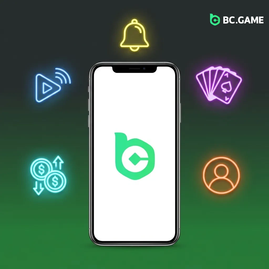 BC Game mobile app interface showing casino games, sports betting options, and Indian payment methods like UPI