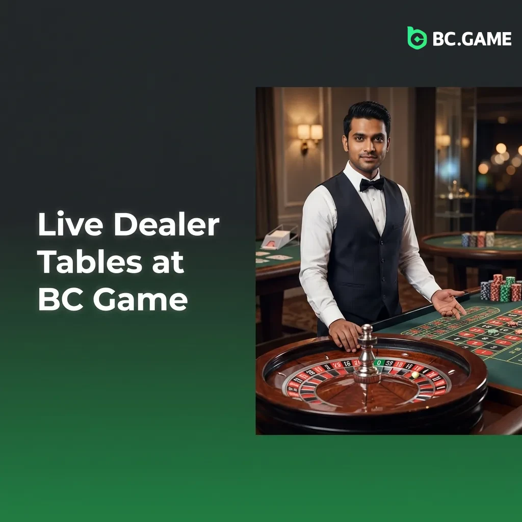 Live dealer games at BC Game showing HD video streams of real croupiers hosting blackjack, roulette, baccarat, and poker tables