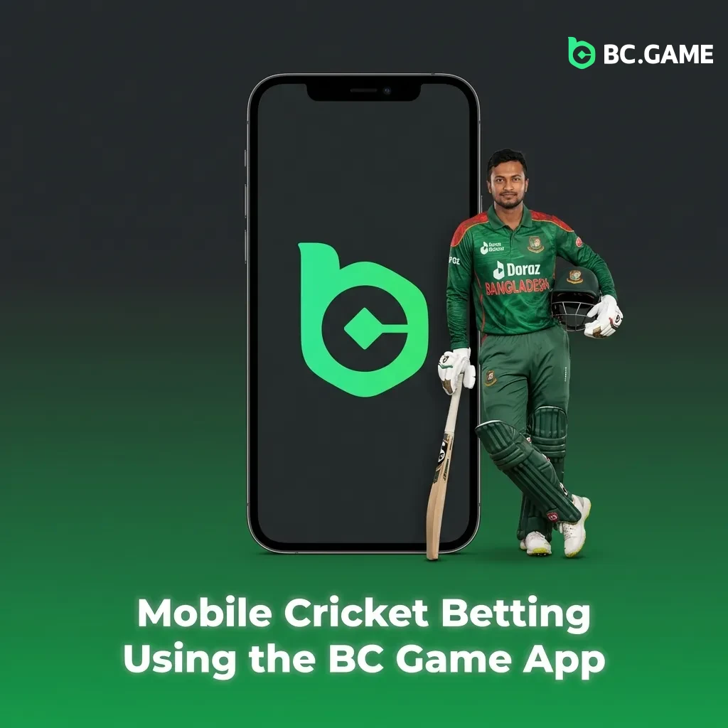 Person using smartphone to place cricket bets on BC Game mobile app interface showing live odds and betting options