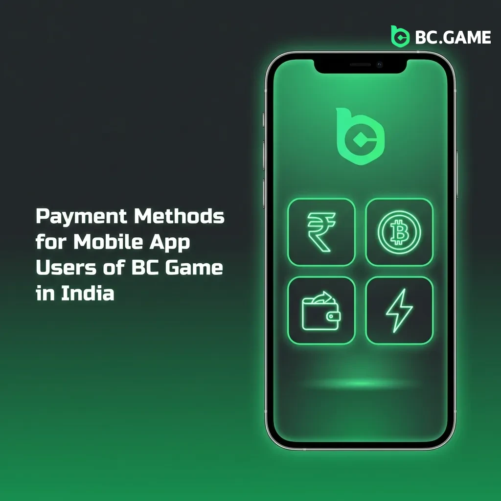 BC Game India mobile app payment options including UPI, bank transfer, cryptocurrency, and digital wallets