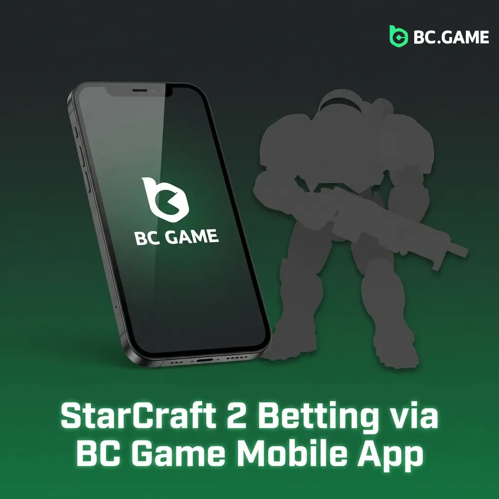 BC Game mobile app interface showing StarCraft 2 betting options and tournament matches