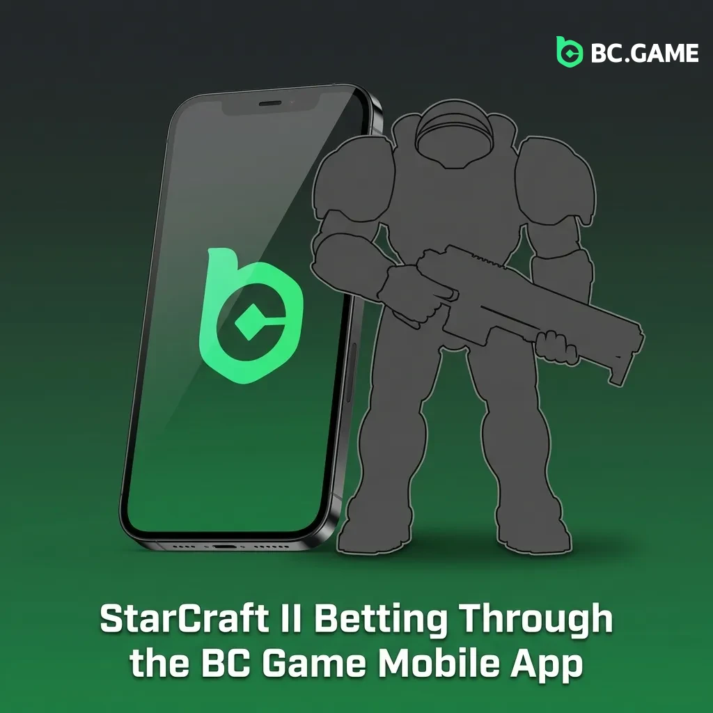 BC Game mobile app interface showing StarCraft II esports betting options and live match odds