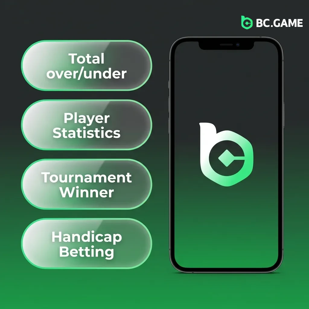 BC Game app betting options including single bets, accumulators, system bets, handicap, over/under, and live betting formats