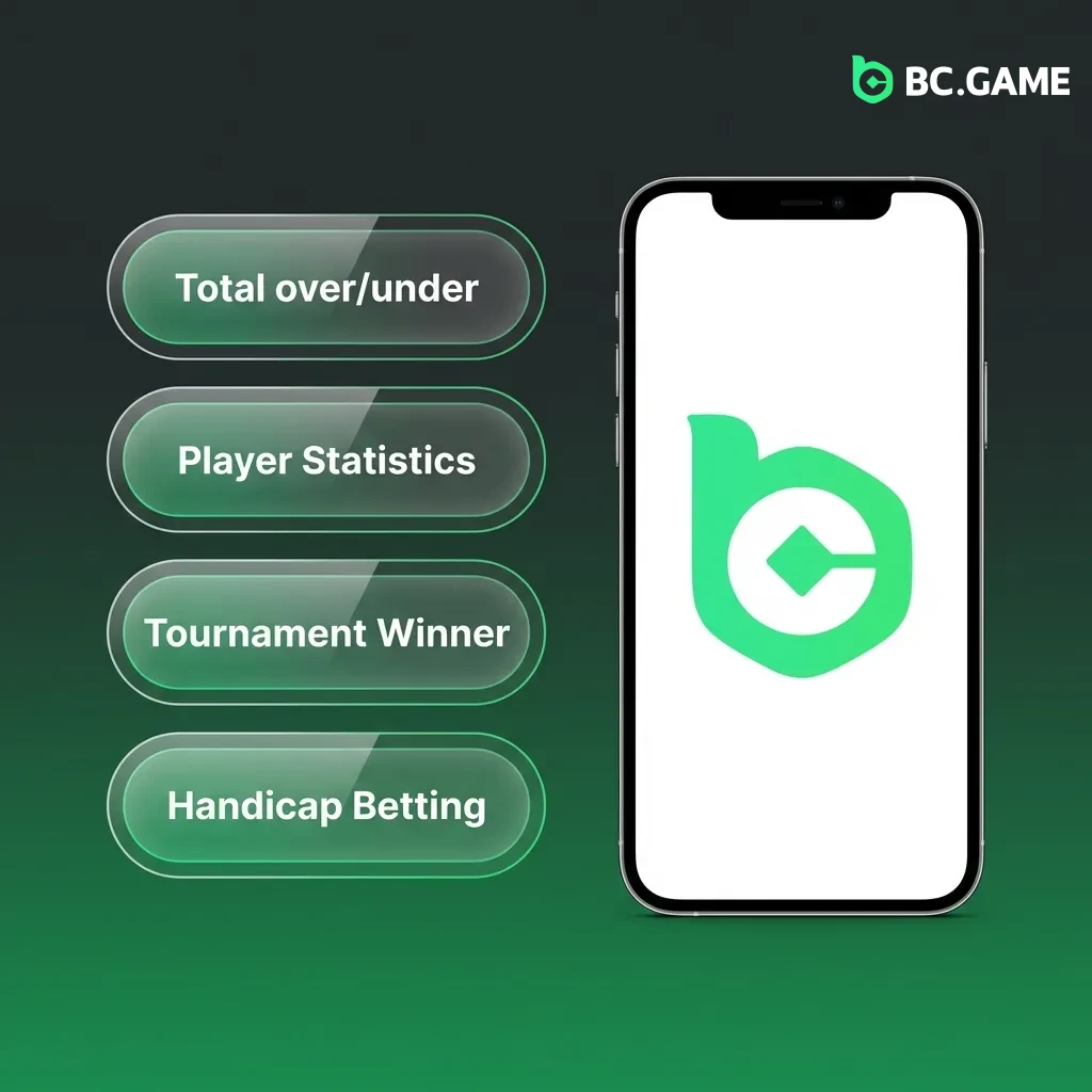 BC Game app interface showing various betting options including single, accumulator, system, chain, and live bet types.